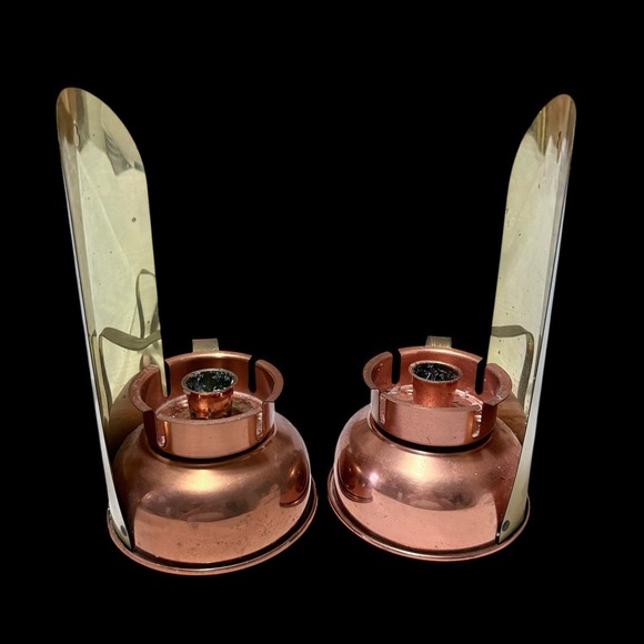 Other - 2 Vtg Coppercraft Guild Copper Storm Lamp Wall Sconce Candle Holders Rustic